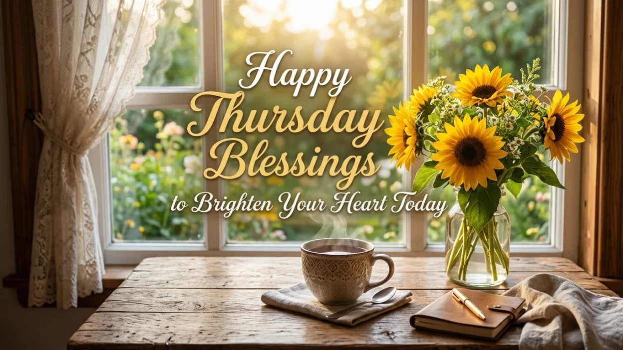 Happy Thursday blessings with peaceful morning light and uplifting words to brighten your heart today