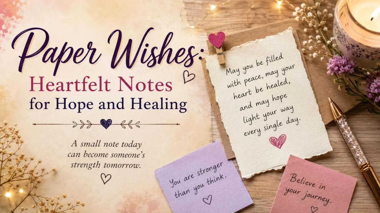 Paper wishes with heartfelt notes, flowers, candlelight, and messages of hope and healing.