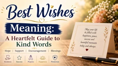 Best wishes meaning guide with flowers, greeting card, and heartfelt words of hope, kindness, and success.