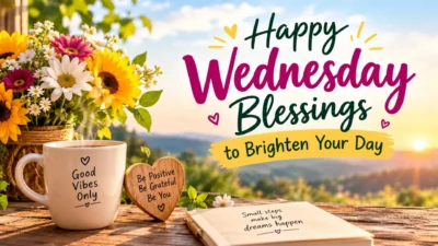 Happy Wednesday blessings to brighten your day with flowers, coffee, and positive messages